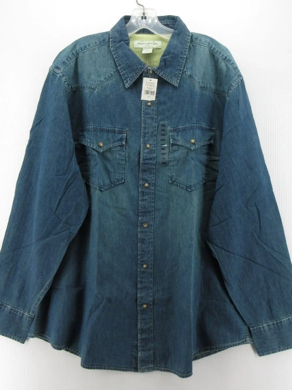 VGT Banana Republic Shirt XXL Western Pearl Snap Denim Cowboy Faded NEW